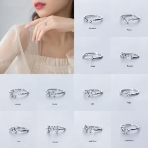 Nhẫn bạc S925 BELLA-Bee mặt họa tiết 12 cung hoàng đạo đính đá zircon điều chỉnh được thời trang cho nữ